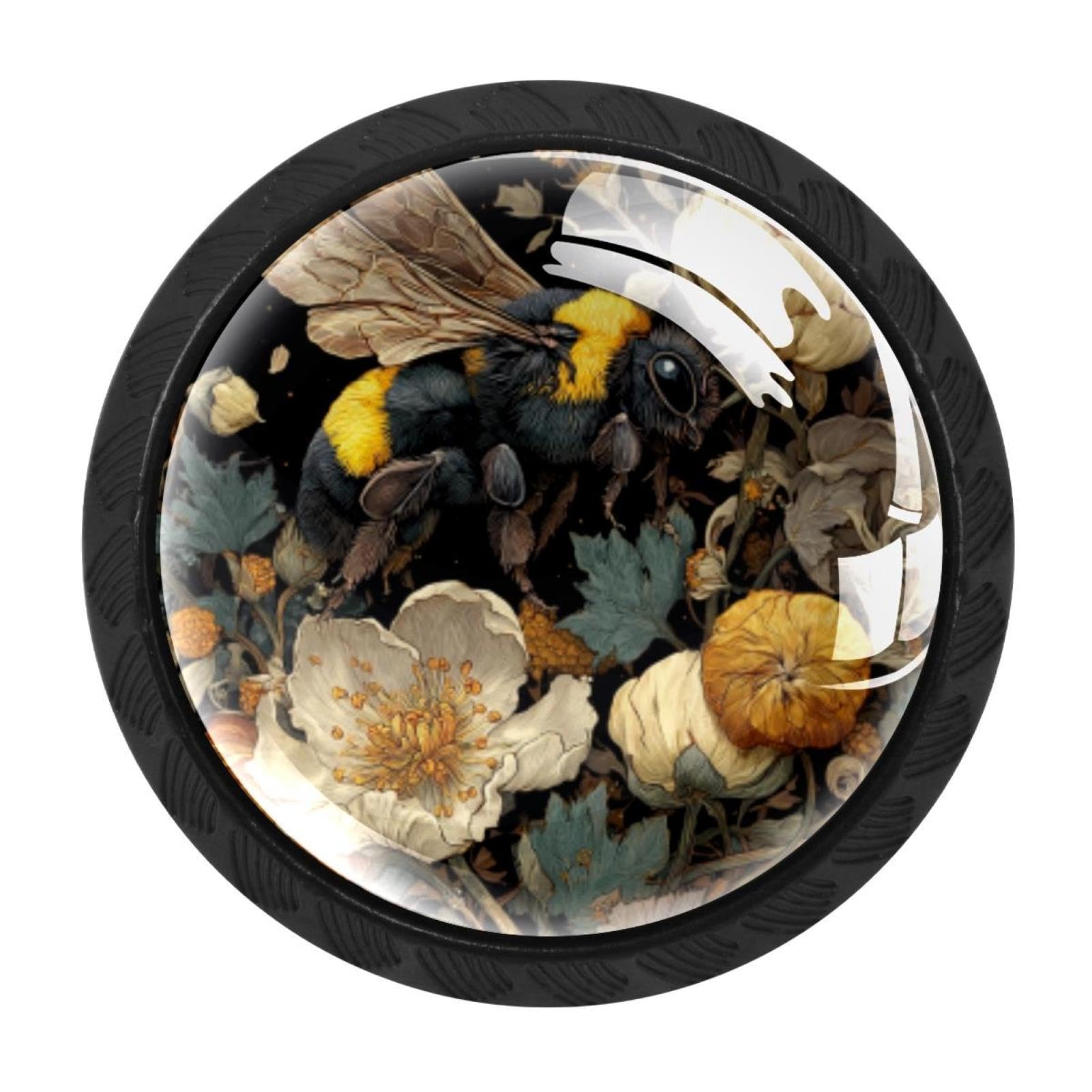 CHENZZZZ 4 Pack Bee and Flowers Kitchen Cabinet Knobs Drawer Knobs Dresser Knobs Matte Black Zinc Knobs Drawer Pulls Door Knobs Dresser Drawer Handles Knobs for Dresser Drawers