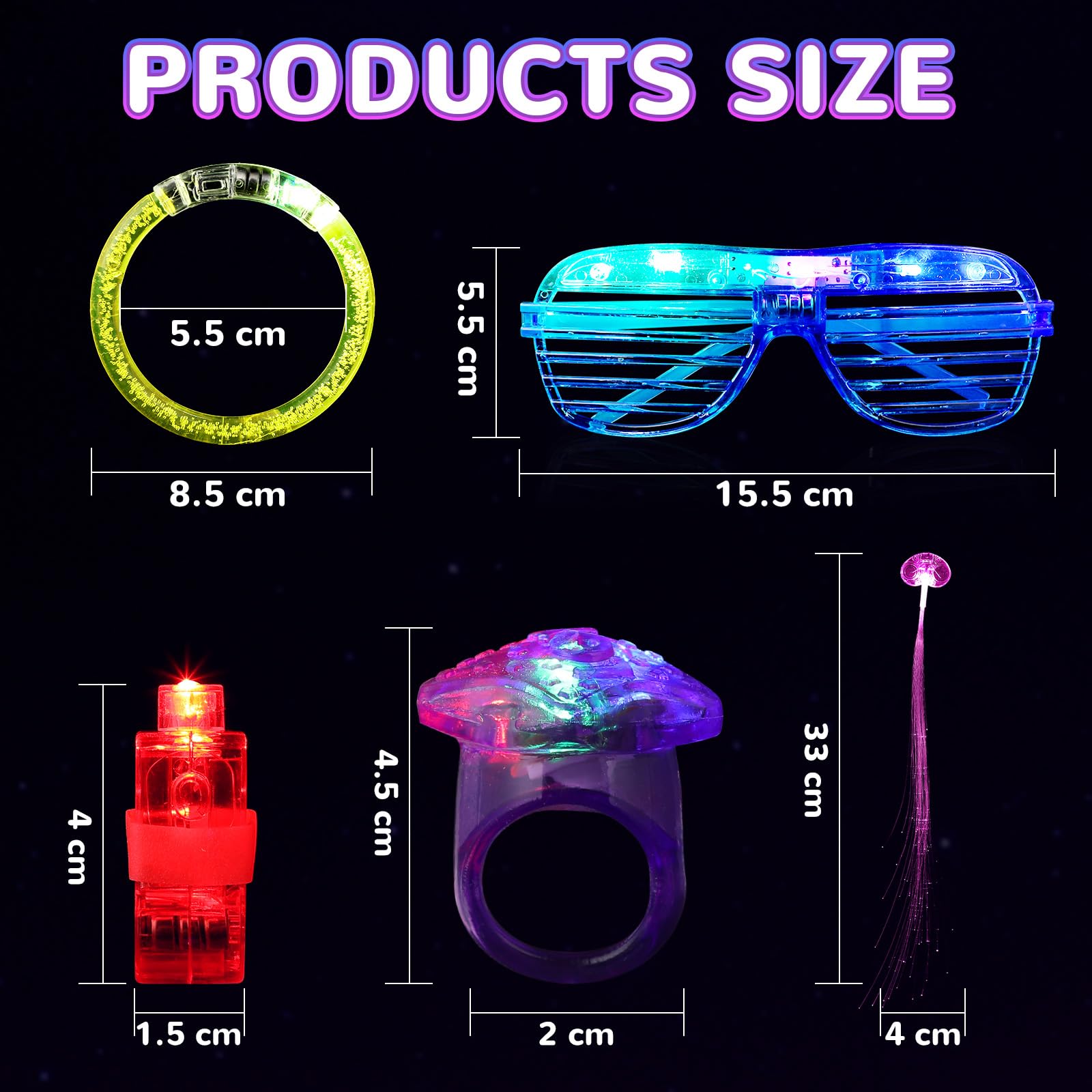 Mikulala 64PCS LED Light Up Toys Party Pack, Glow in The Dark Party Accessories Supplies with Finger Lights(40) - Image 3