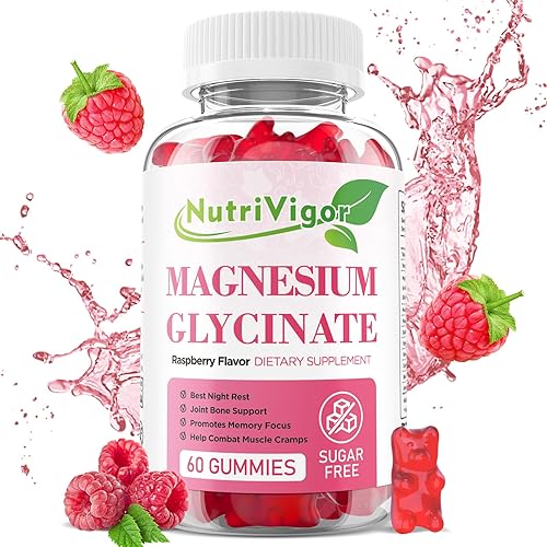 NutriVigor Gomitas de glicinato de magnesio para niños y adultos, gomitas de suplemento de potasio y magnesio con vitamina D, B6, CoQ10, para