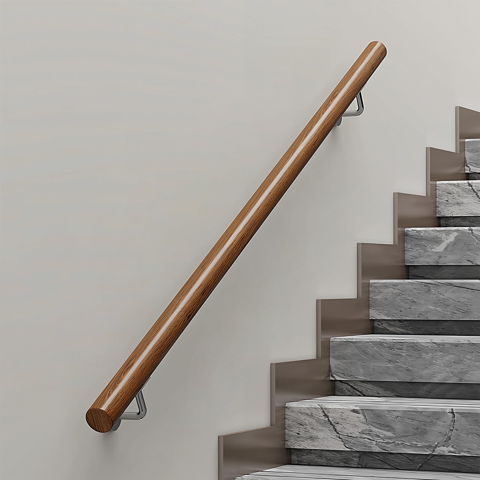 Dmchengma One Color 1Ft - 15Ft Wooden Stairs Handrail - Sturdy Wall Mount Railing Non-Slip Safety Banister Round Support Grab Bar(6.6Ft/200Cm)