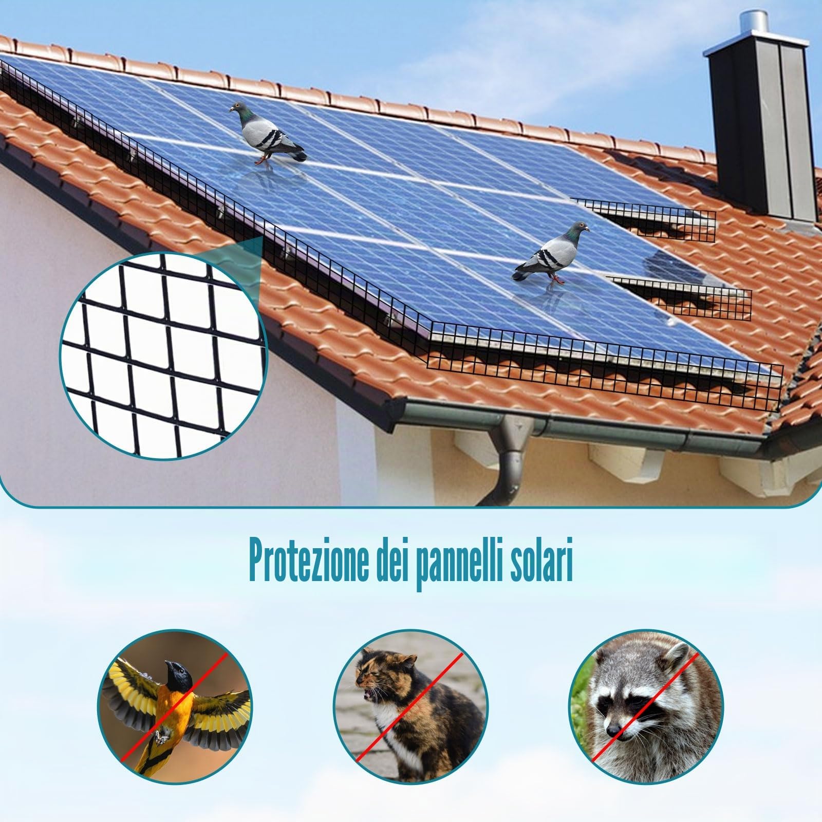 Kit di Rete Anti-Uccelli per Pannello Solare 15,2 cm x 30,5 m PVC Rete Flessibile Anti-Uccelli, Protezione per Pannello Solare per Prevenire la Nidificazione dei Piccioni con Guanti