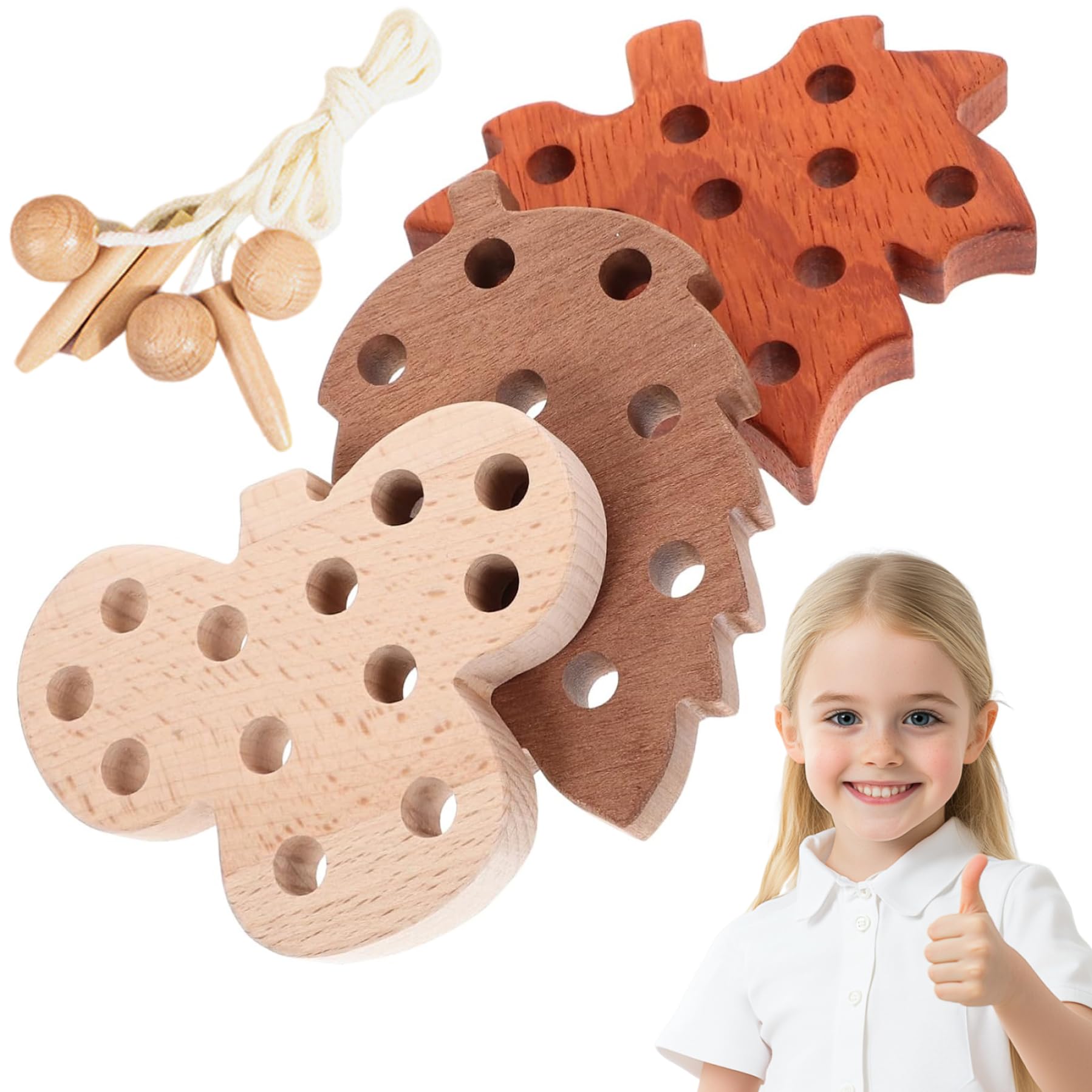 BeVistoso Lacing Cards Wooden Educational Safe Leaves Shape Toddler Threading Toys Cultivate Concentration & Observation Fine Motor Toys for Boys Girls 3 +, Fine Motor For Toddlers 3-4