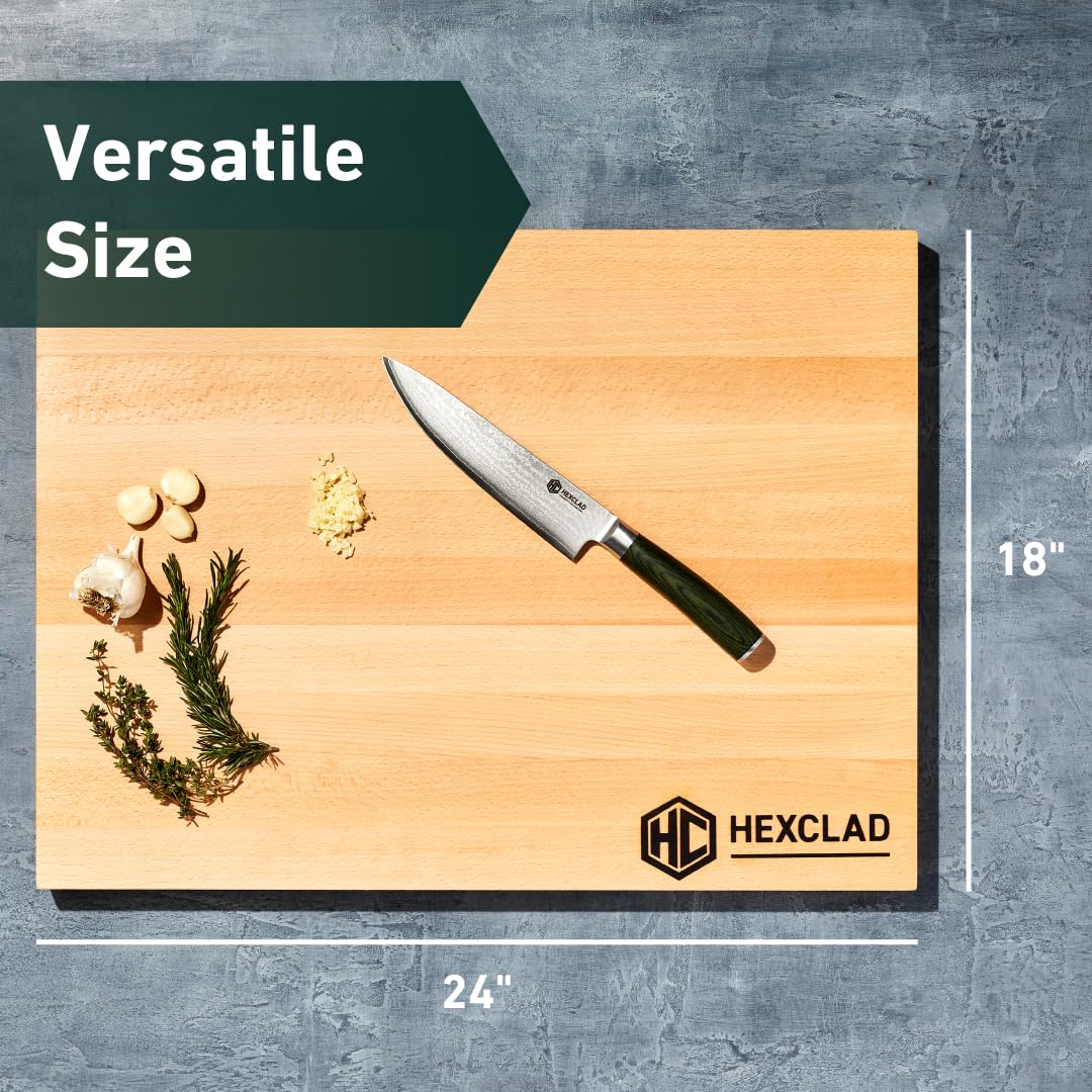 HexClad Tagliere extra large in legno di faggio, reversibile, per tagliare, tagliare o servire salumi, 61 x 45 cm