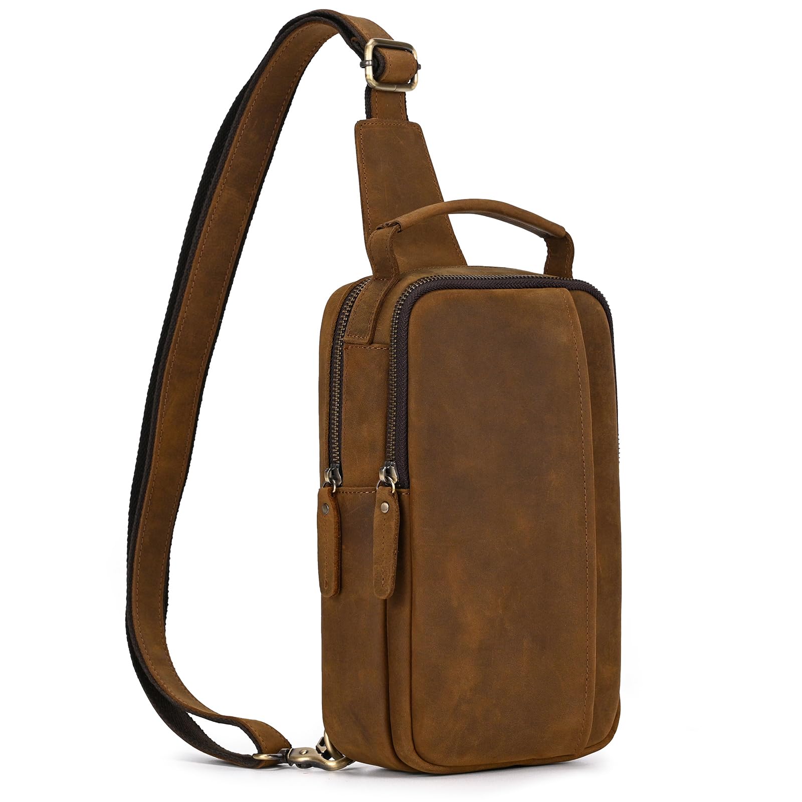 newsbirdsGenuine Leather Sling Bag Multi-pocket Chest Bag for Men Hiking Travel Daypack