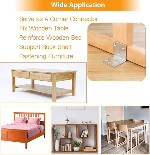 Miniatura 6 de ASelected 22 soportes de esquina de acero inoxidable de 2 x 2 x 2 pulgadas, soportes en L resistentes para madera de 1.969 in de ancho, soportes de