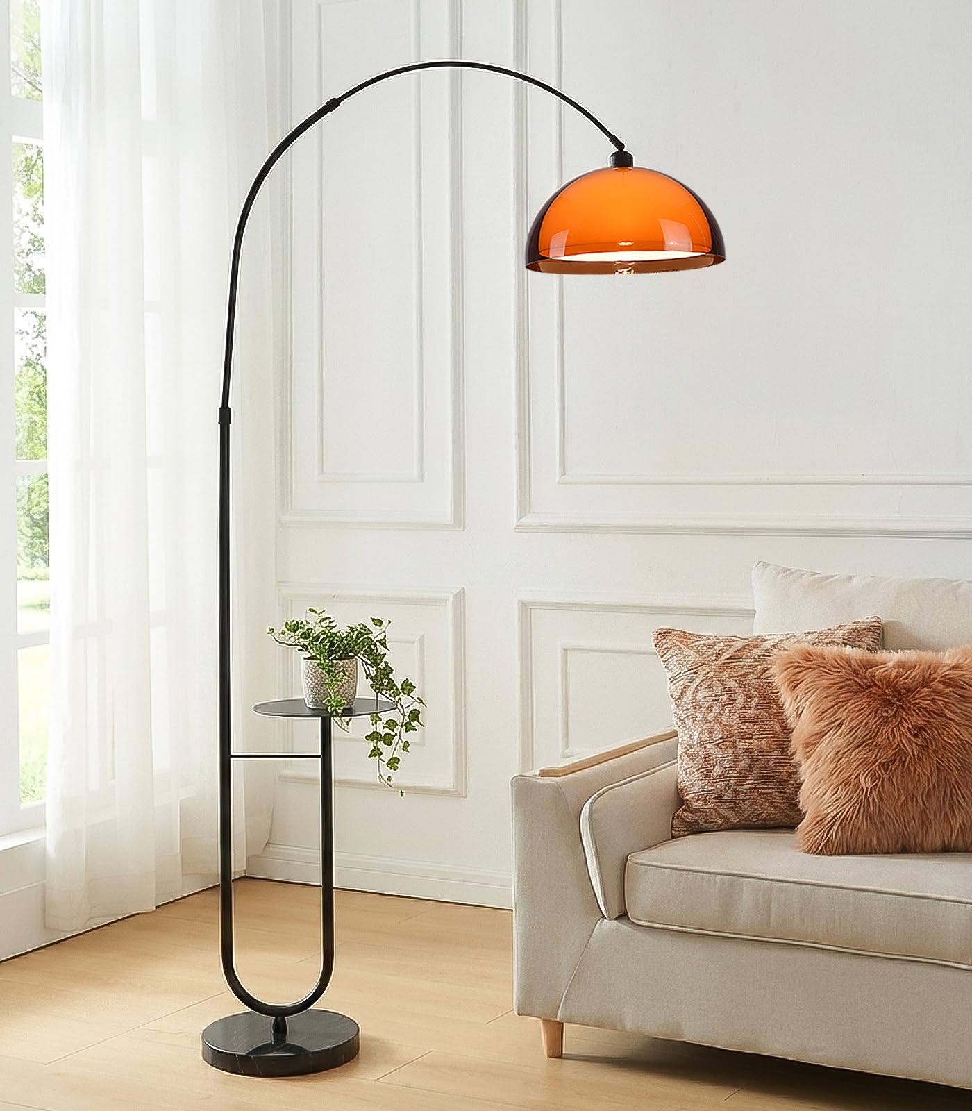 Photo 1 of AMARTIZ Floor Lamp with Table,Mushroom Arch Floor Lamp with Table Attached 70" Arched Floor Lamp for Living Room Modern Orange Standing Light for Living Rooms, Offices, Dining Rooms, Bedrooms