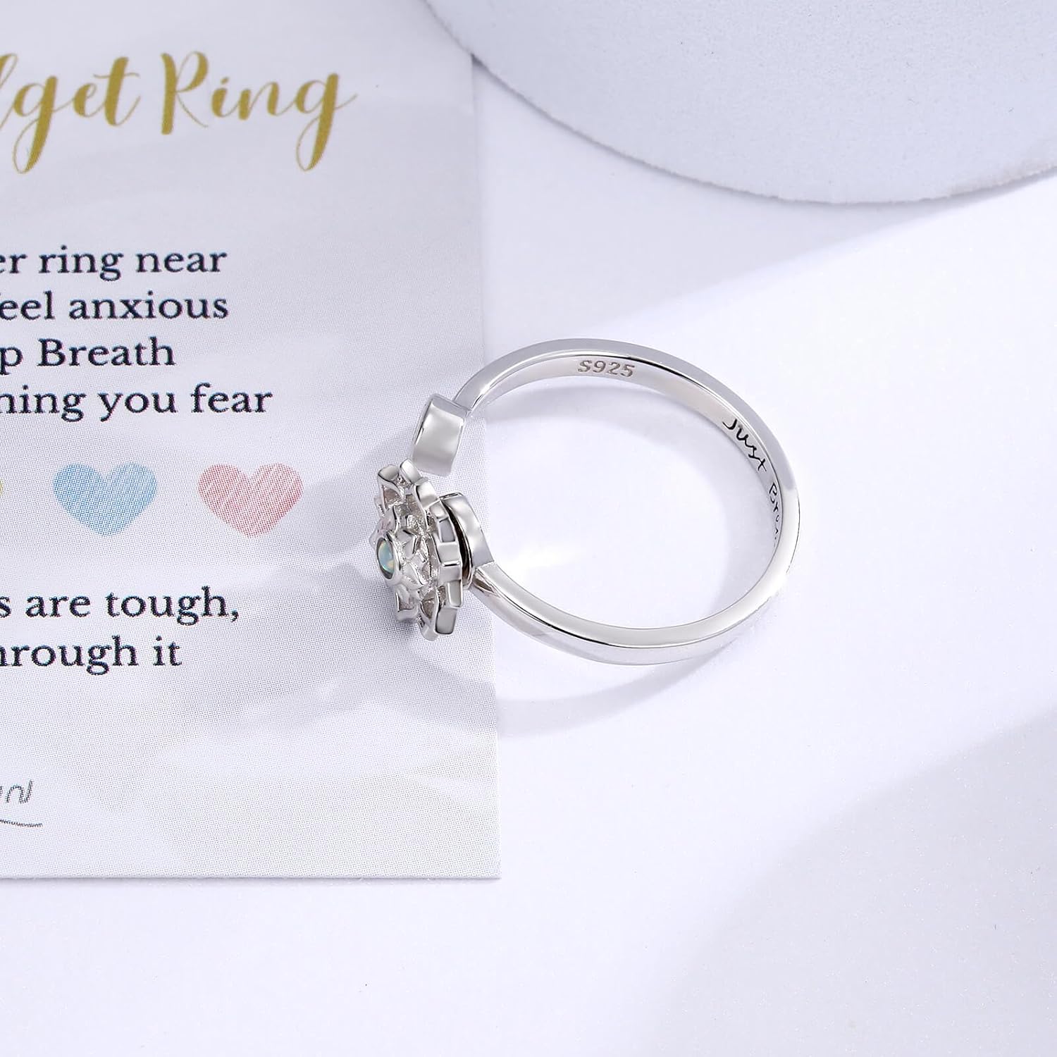 Fidget Spinner Anxiety Rings for Women: Sterling Silver Lotus Just Breathe Adjustable Stress Relieving Birthstone Jewelry Gifts for Daughter - Image 7