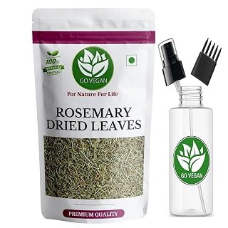 Go Vegan Rosemary Leaves for Hair Growth and Seasoning, 100g | Food Grade With Mist Spray and Comb Cap for Rosemary Water, Zipper Pouch 100gm