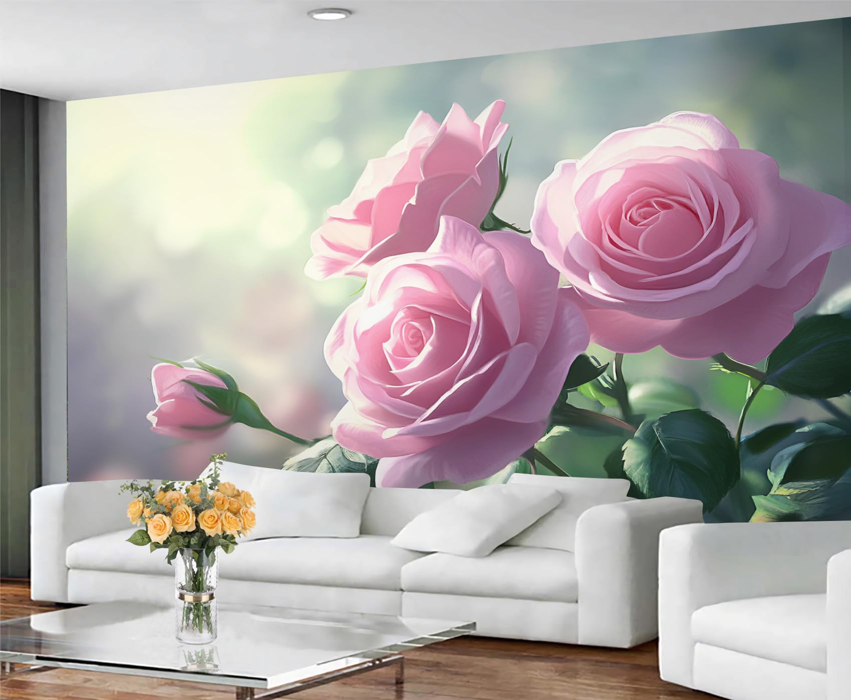 GIVLWF Wallpaper - Pink Rose Home Decor & Mural, Self Adhesive Wallpaper for Living Room, Spring Floral Wall Mural, Romantic Floral Bedroom Wall Paper, Peel and Stick — image 1