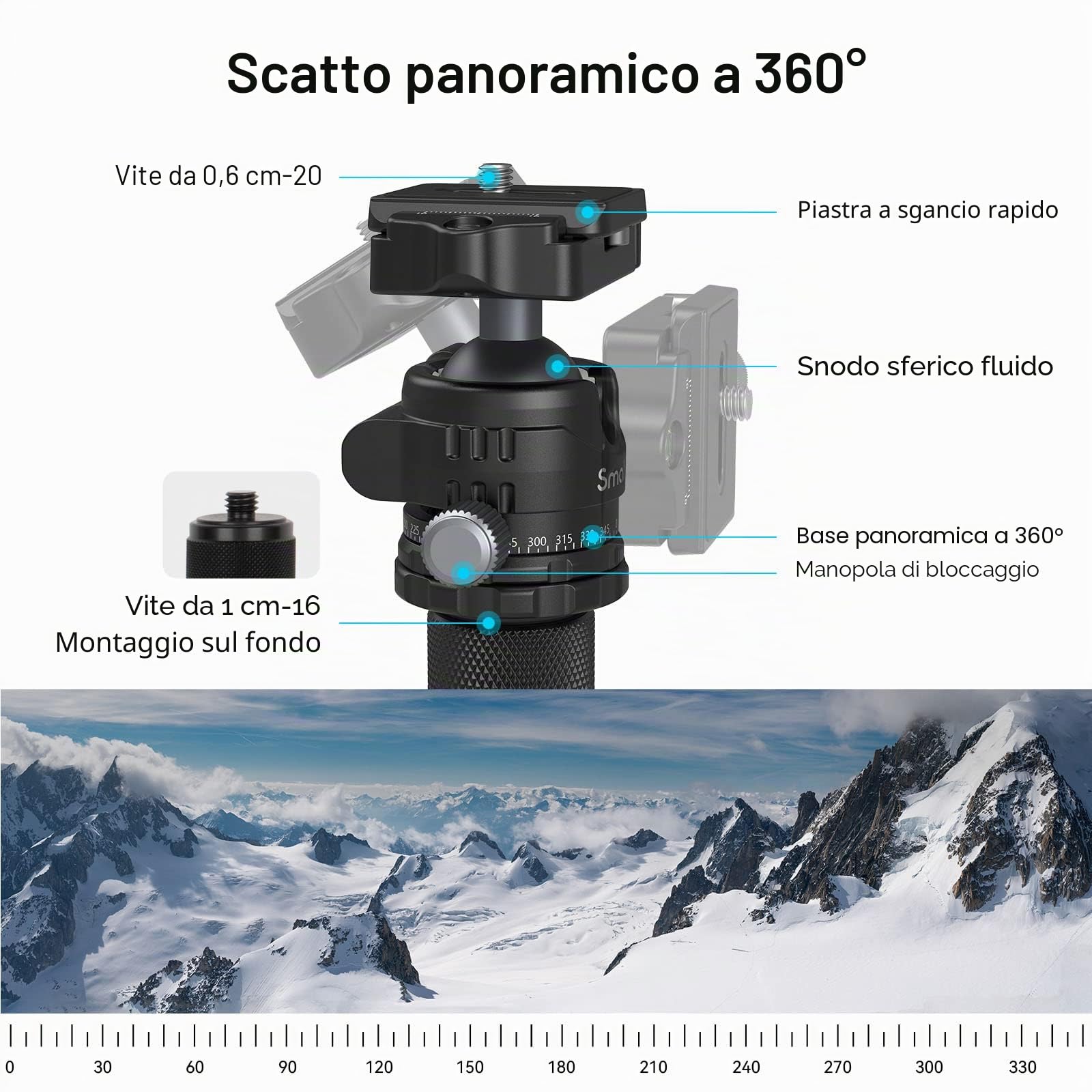 SMALLRIG Treppiede Leggero e Compatto in Fibra di Carbonio con Monopiede Staccabile, Testa a Sfera a 360°, Piastra a Sgancio Rapido, Carico Utile Fino a 26,5 Libbre/12 kg - 4060