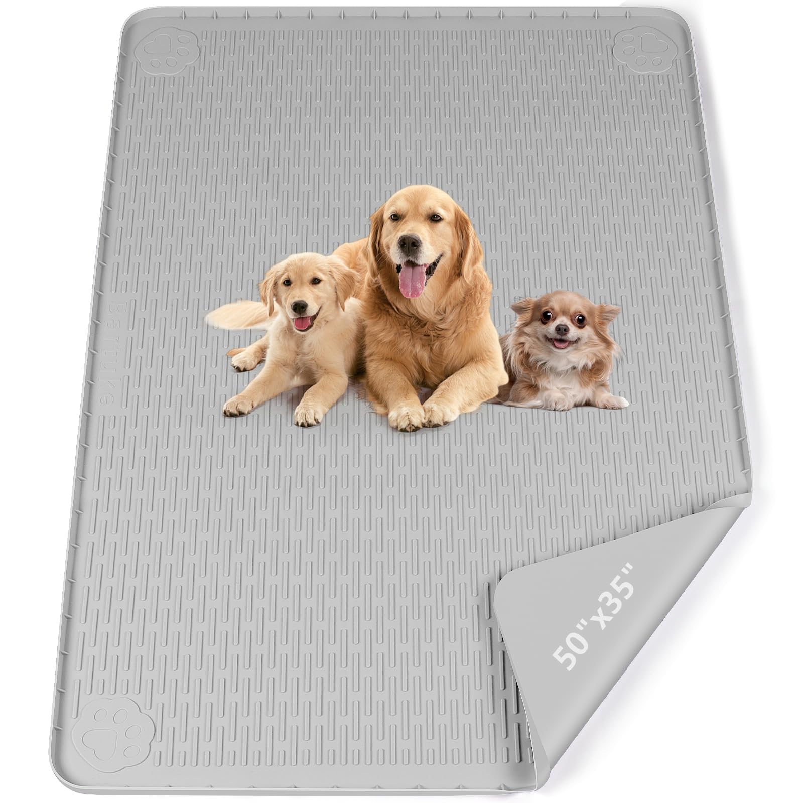 Almohadillas para orina Perros, 50''x35'' Alfombrilla de Silicona Reutilizable Grande, Almohadillas de Entrenamiento Lavables para Cachorros para Entrenamiento de Orinal(127x89cm,Gris Claro)