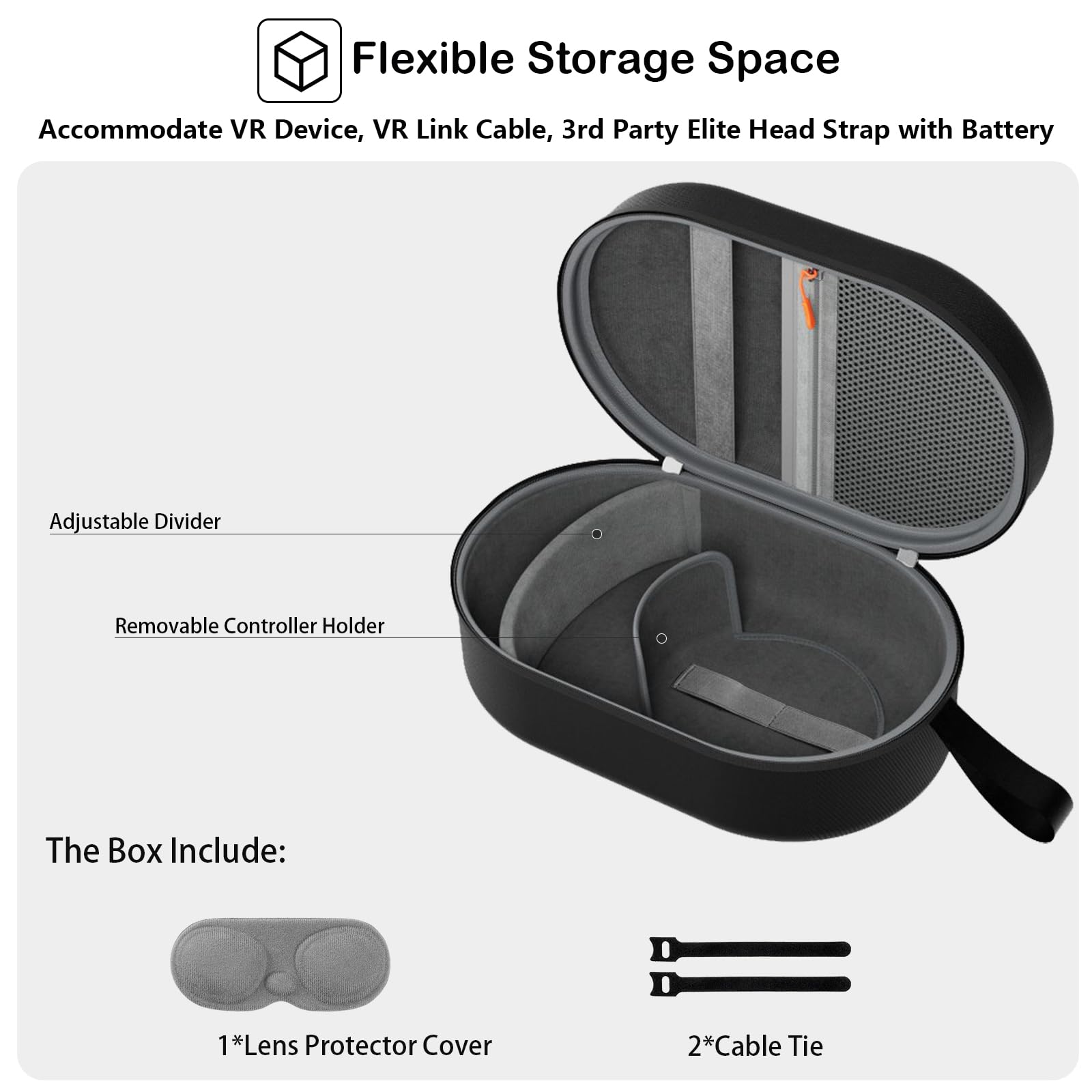 ProCase Custodia per Meta Quest 3S/Oculus Quest 3/Quest 2/Pico 4/Vision Pro/BOBOVR, Borsa Rigida Protettiva per Cinturino Elite con Batteria, Controller e Accessori (Solo Custodia)-Nero