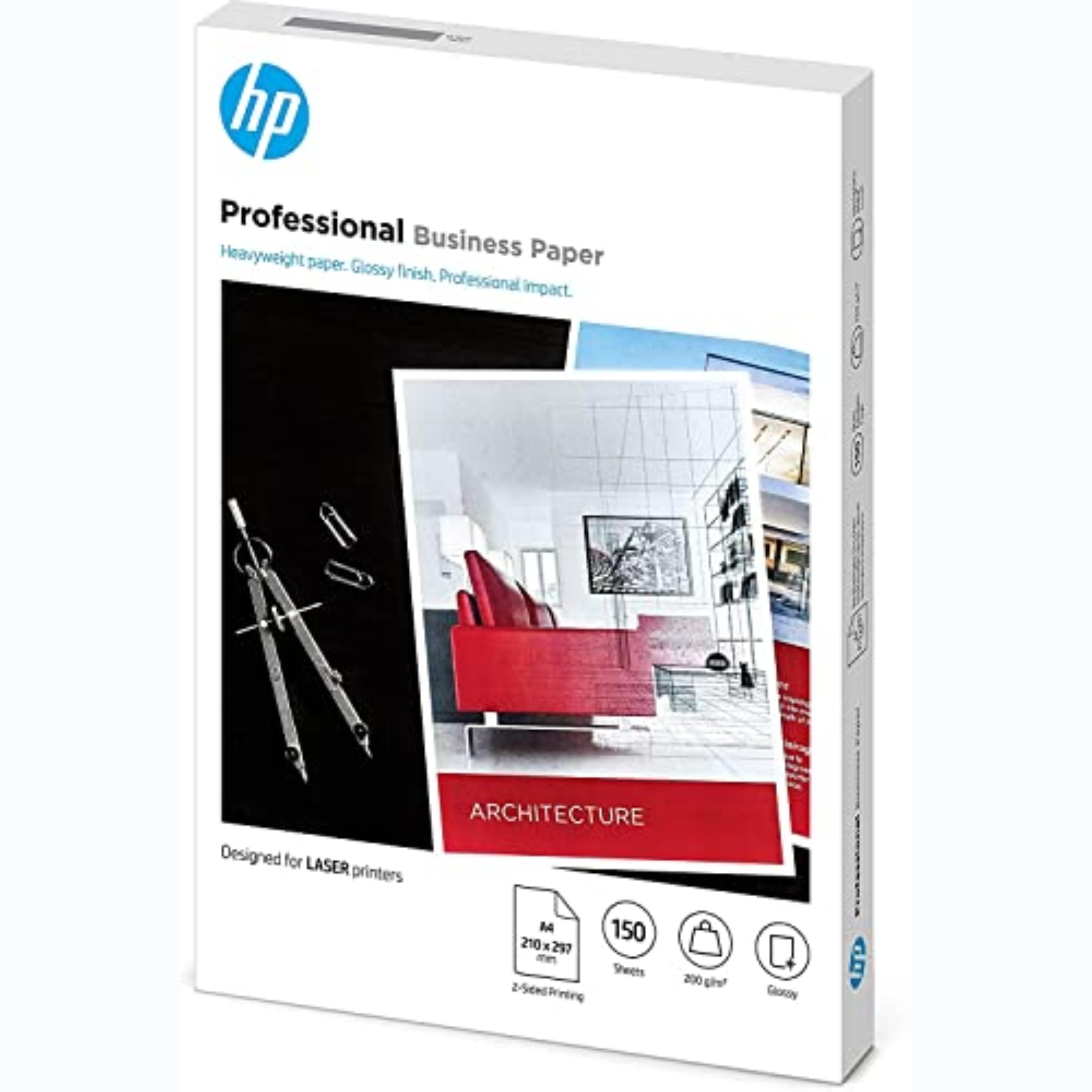 HP Professional Business Photo Paper, 7MV83A, 150 hojas de papel fotográfico brillante avanzado, compatible con impresoras láser, A4, peso del material de impresión 200 g/m²