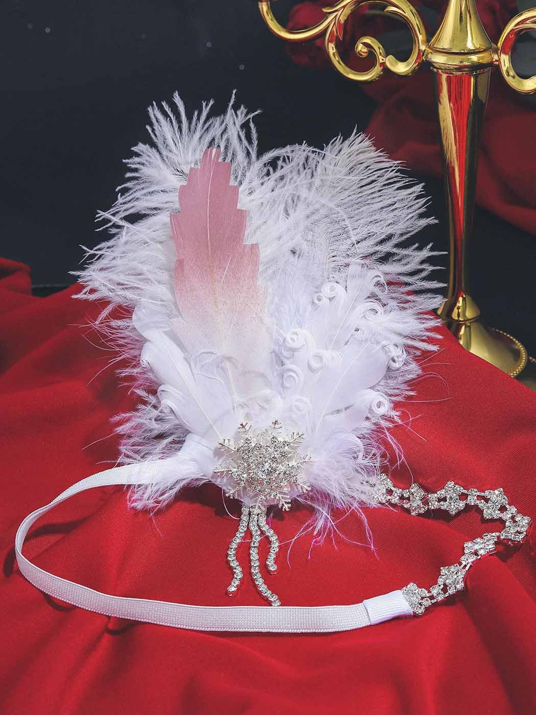 IYOU 1920s Feather Gatsby Headpiece White Flapper Headbands 20s Party Wedding Hair Accessories for Women - Image 3