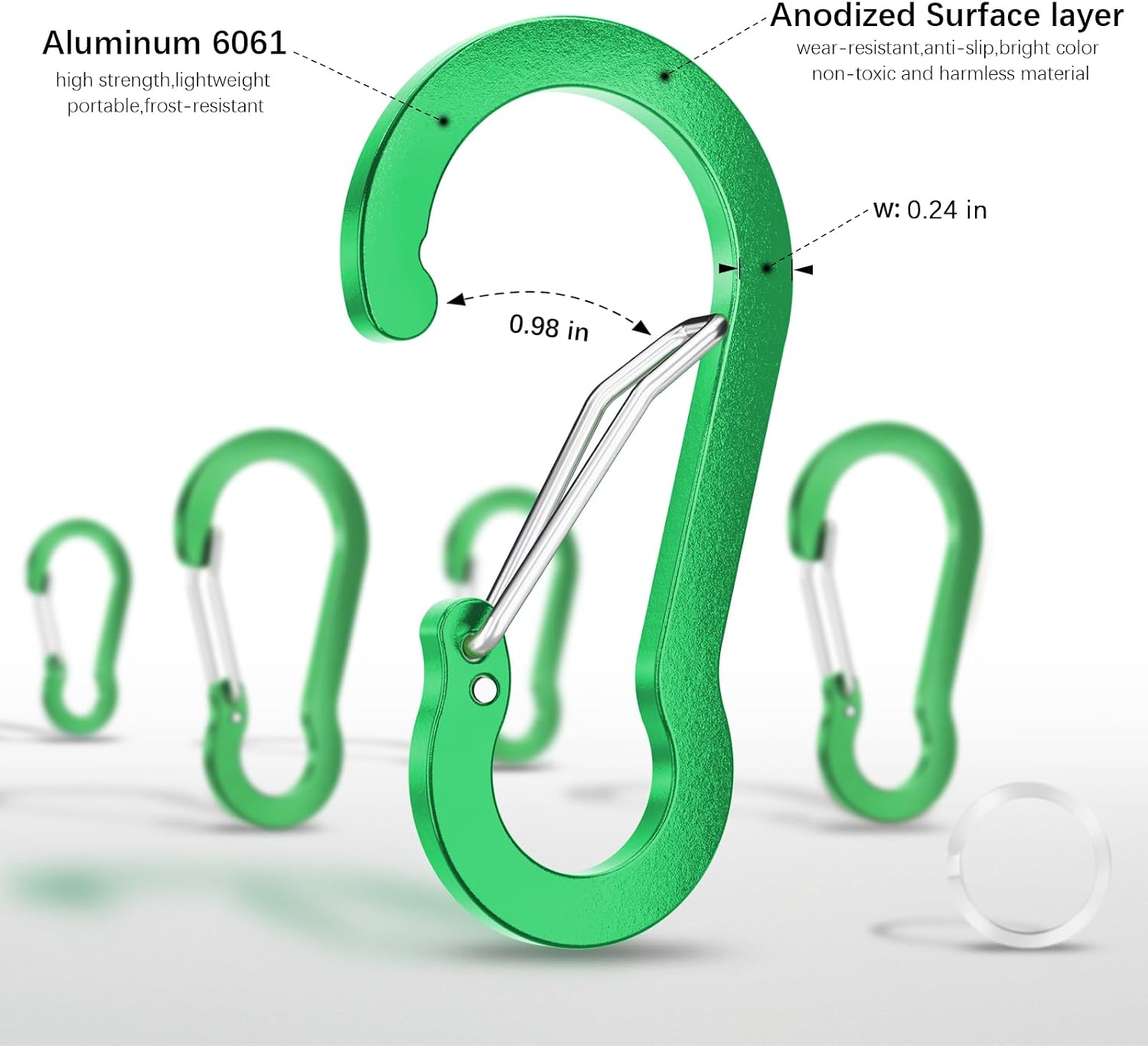 sprookber 3.2 Inch Aluminum Carabiner Clips D Ring, Caribeaner Spring Snap Hook with Keychain for Camping, Hiking, Gym & Outdoor Gear, Set of 10 image 4