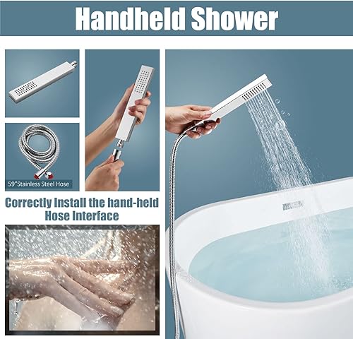 Miniatura 4 de Aolemi Grifo de bañera cromado pulido para montaje en el suelo, relleno de bañera independiente para baño, cascada, grifo de latón, boquilla