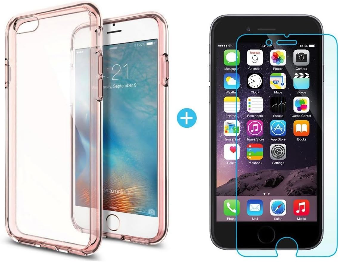 iPhone 6/6S Case (4.7") Luxury Hybrid Crystal Clear Back With Soft Rose Gold Sides + Free Screen Protector (iPhone 6/6S Clear Rose Gold)