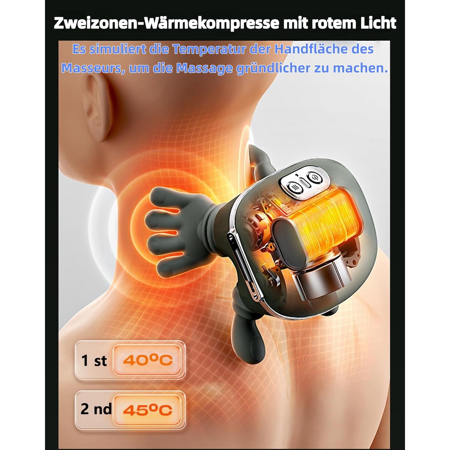 Nackenmassagegerät, Rückenmassagegerät Massagemeister mit 3 Massagestufen 2 Temperaturstufen, Elektrische Massagegeräte Mit Wärme the Master Kabellos für Schultern