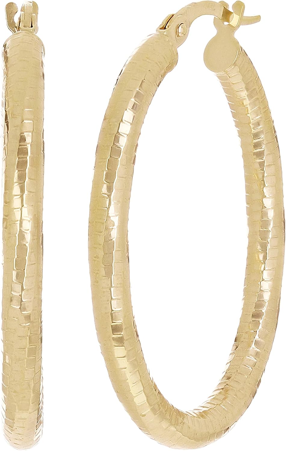 Italian 14k Yellow Gold Honeycomb Hollow Oval Hoop Earrings 1.3" 3mm 2.2 grams