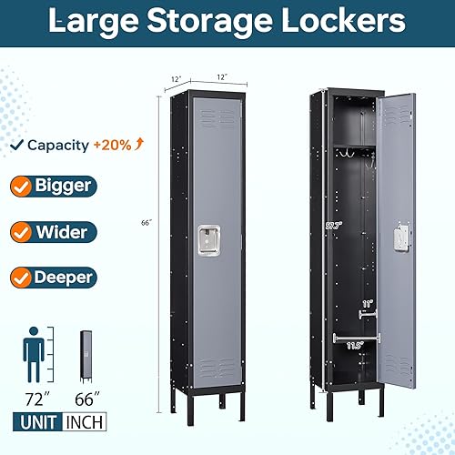 Miniatura 3 de MIIIKO Taquilla de metal para una sola puerta, armarios de empleados con llaves, casillero de 1 puerta para escuela, aula, oficina en casa,