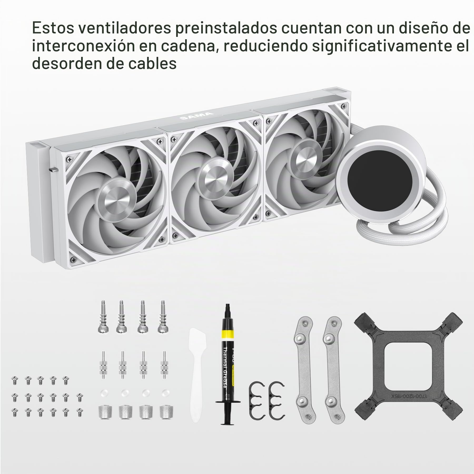 SAMA Q60 Disipador de CPU AIO de 360 ​​mm con pantalla LCD de 2,8" extraíble magnéticamente,ventiladores modulares XT120, aspas LCP, soportes adicionales, 115X, 2011, 1200, 1700, 1851, AM4, AM5 Blanco