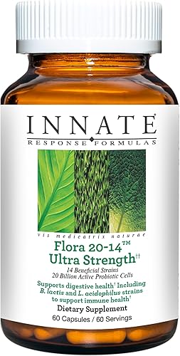 Innate Response Formulas, Flora 20-14 Ultra Strength, suplemento probiótico con 20 mil millones de UFC, 14 cepas probióticas, hecho sin lácteos ni