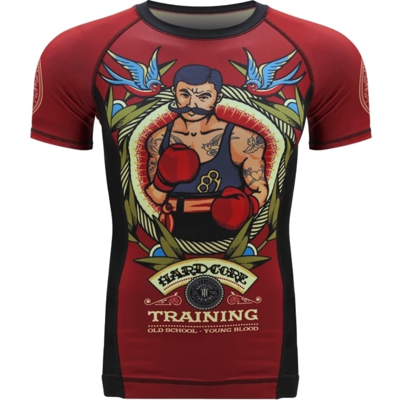 Hardcore TrainingShort Sleeve Rash Guard Men's Compression Shirt Short Sleeve Red Grey Men's Grappling Jiu Jitsu MMA Fitness Boxing No Gi