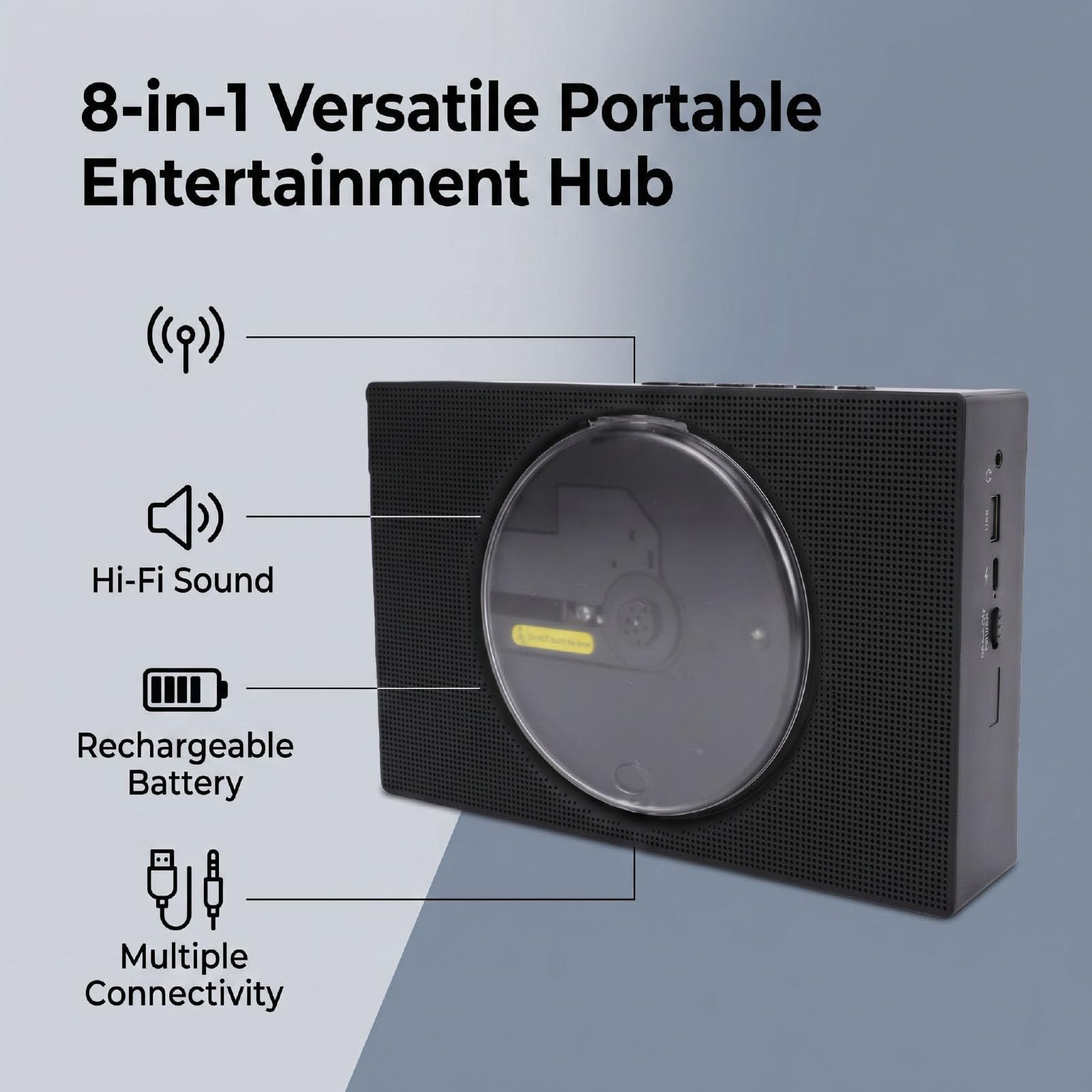 GOWENIC Reproductor de CD Portátil, Reproductor Versátil 8 en 1, (Enchufe