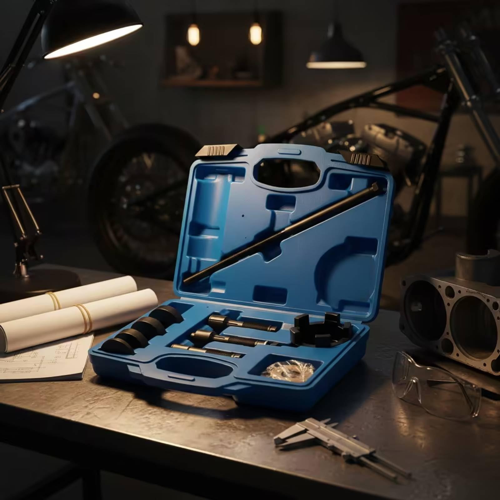 perfeclan Extractor de Rodamientos de Motocicleta Juego Completo para Bujes de Rueda Varilla de Tracción y Componentes Acero al Carbono Caja con Asa Integrada