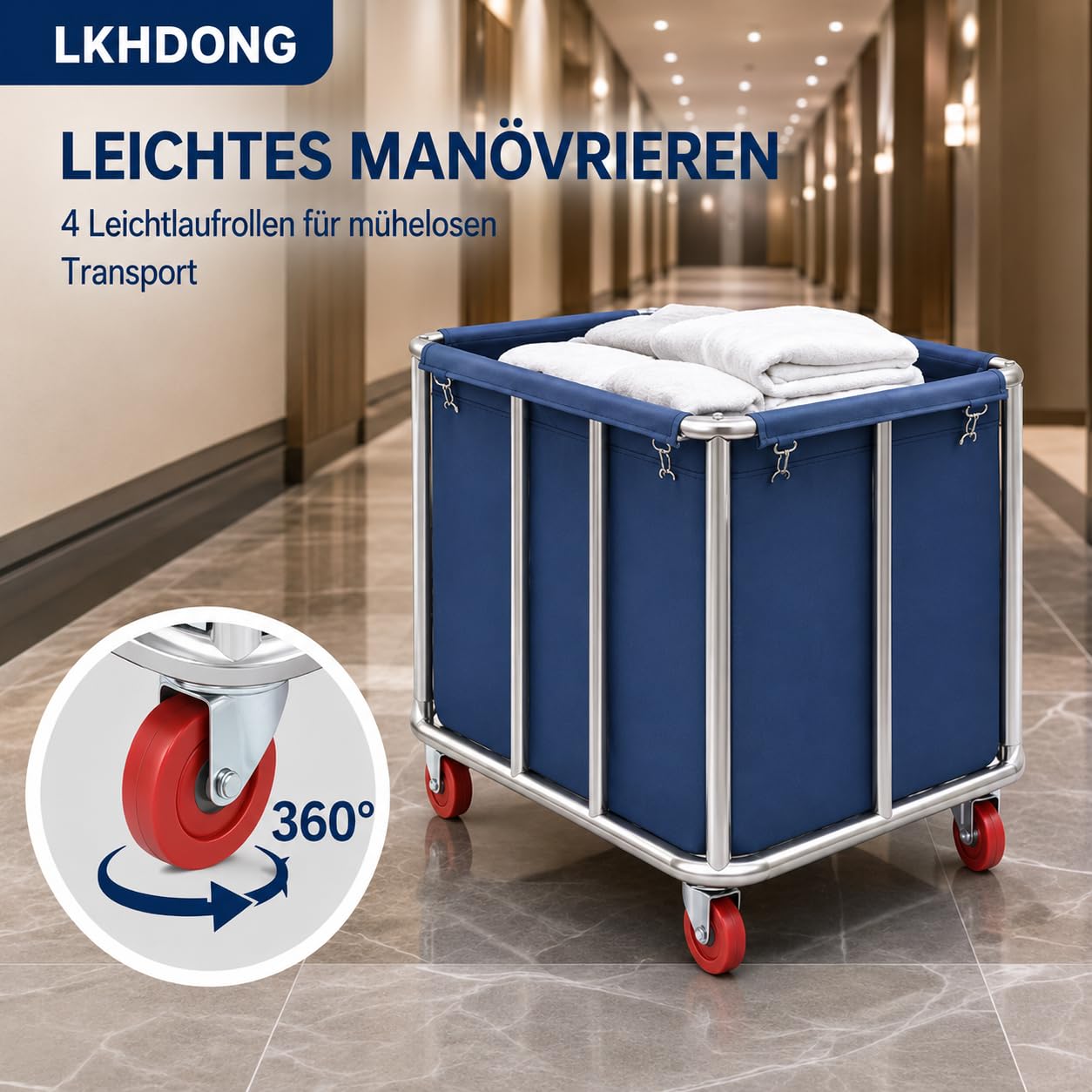 Carrello portabiancheria commerciale con ruote, grande portabiancheria con sacchetti rimovibili, per la biancheria Home Hotel 90 x 65 x 80 cm (blu)