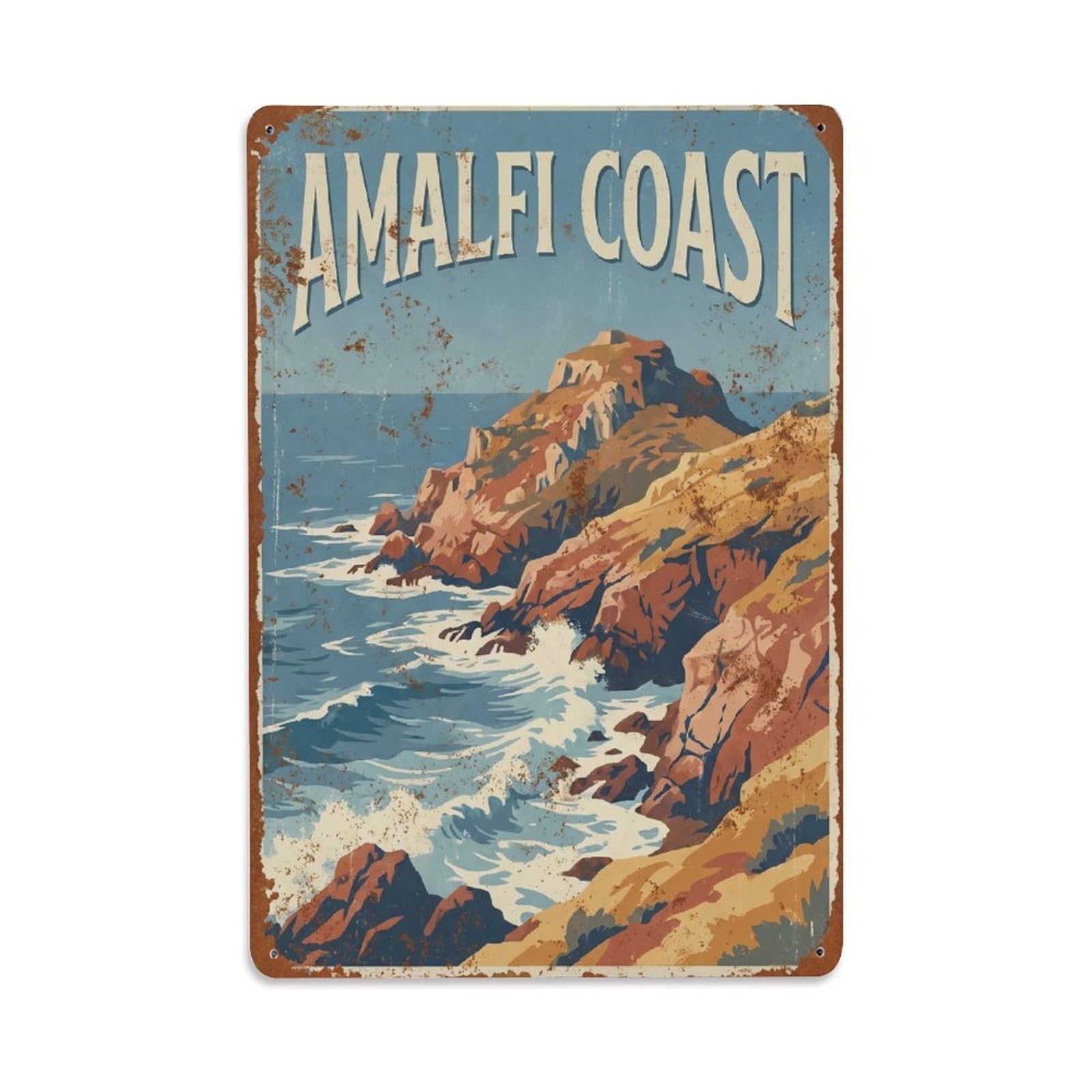 Vintage Travel Headland Italy Rocky Metal Tin Sign
