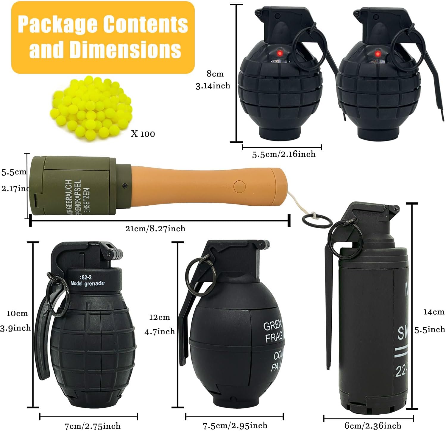 6pcs Toy-Hand Grenade for CS Battle Game, with 100 Foam Ammo Tactical CS-Grenade Toy, 4pcs Pull Ring Grenade Toys & 2 pcs Hand Grenades for Age 14 Years Old and up