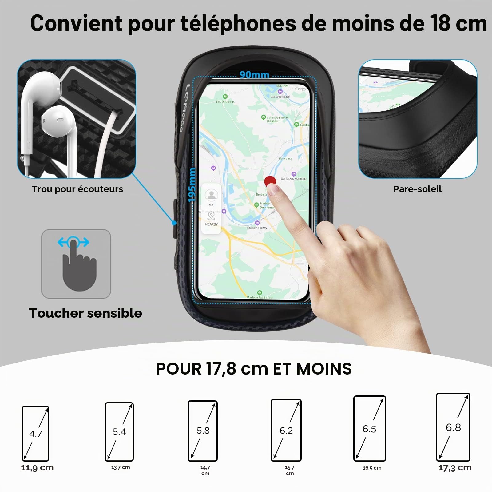 Support Téléphone Vélo Etanche, Sacoche Vélo Guidon Cadre Porte Telephone Velo VTT Trottinette Electrique Rotation 360 avec Espace Rangement Ecran Tactile pour Smartphone sous 7 Pouces