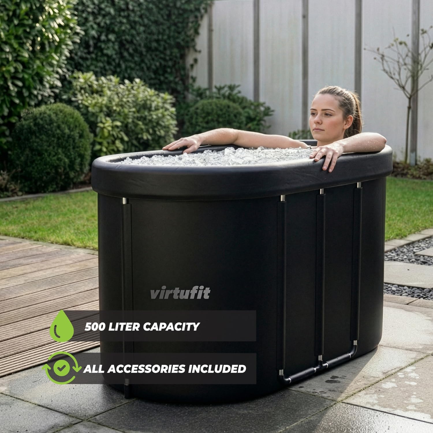VirtuFit Baño de hielo ovalado de 500 l – Piscina de agua fría Ice Bath para regeneración y recuperación muscular, plegable, aislamiento de 5 capas, incluye accesorios, exterior e interior, antracita