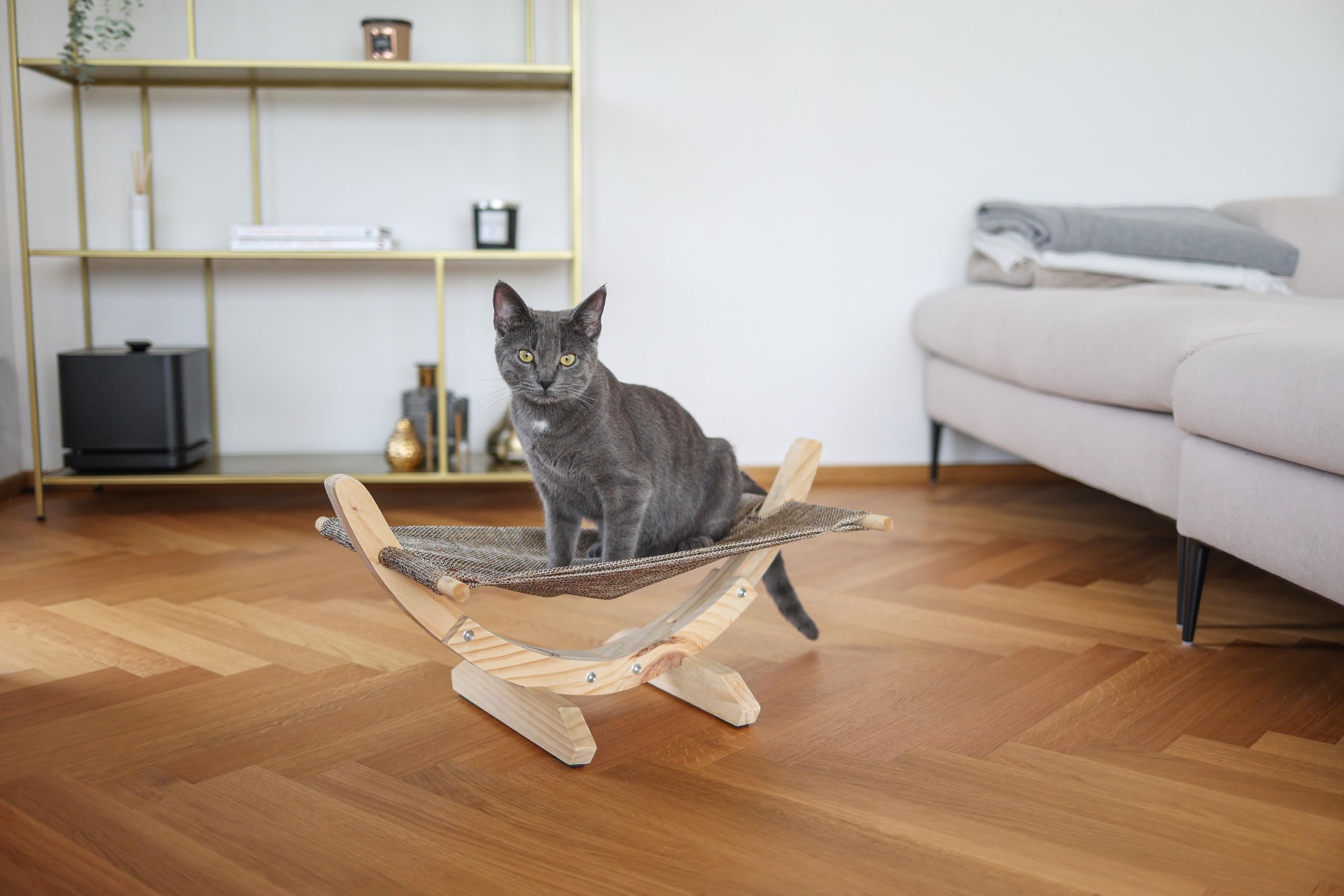 Kerbl Pet Hamaca Siesta 2.0, Cama para Gatos, tapete para Gatos, marrón, 61x37x29cm, Madera, Lino, para Gatos, con agarres Antideslizantes