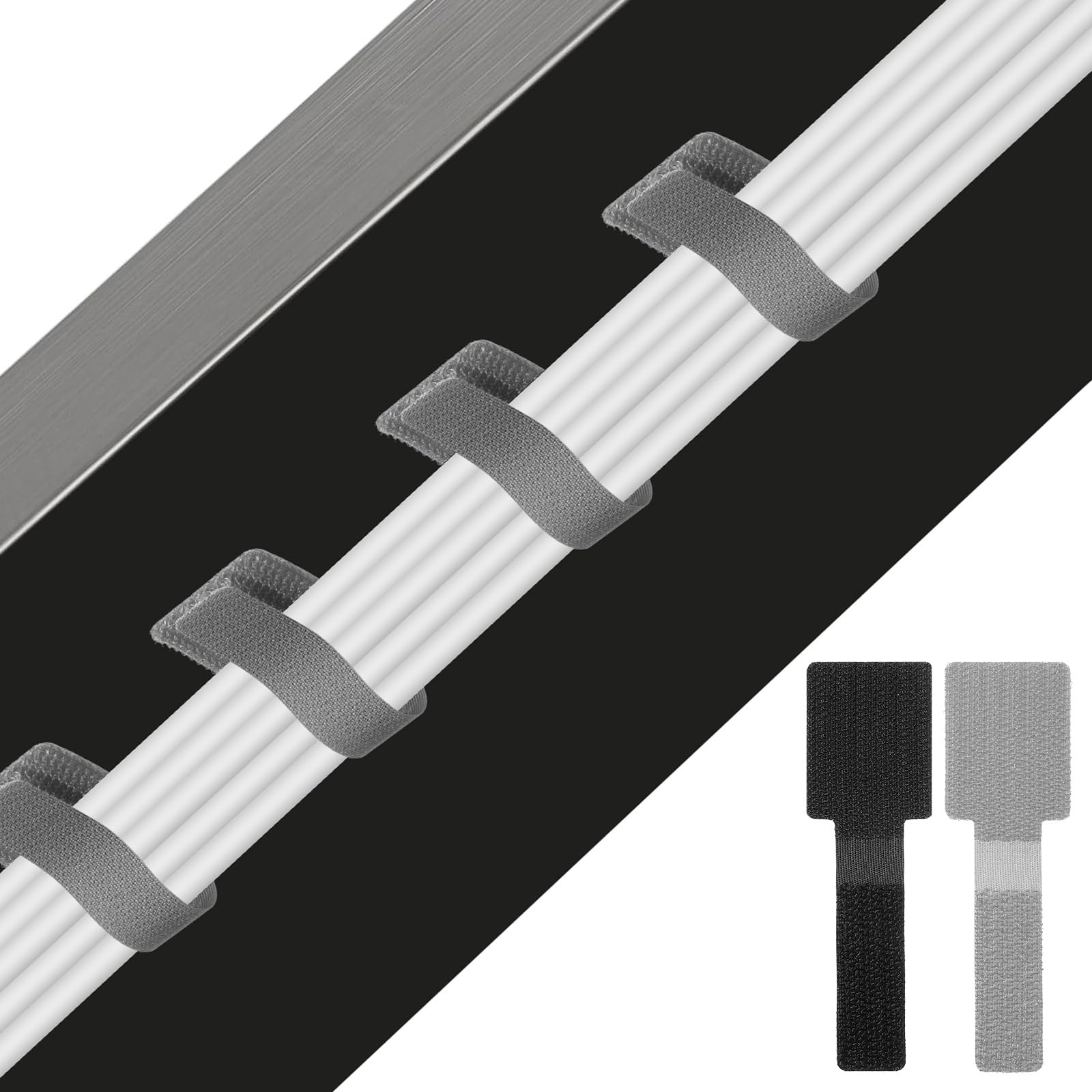 80 PCS Hook and Loop Cable Ties Self Adhesive Under Desk Cable Management Cables Clip Reusable Cord Organizer