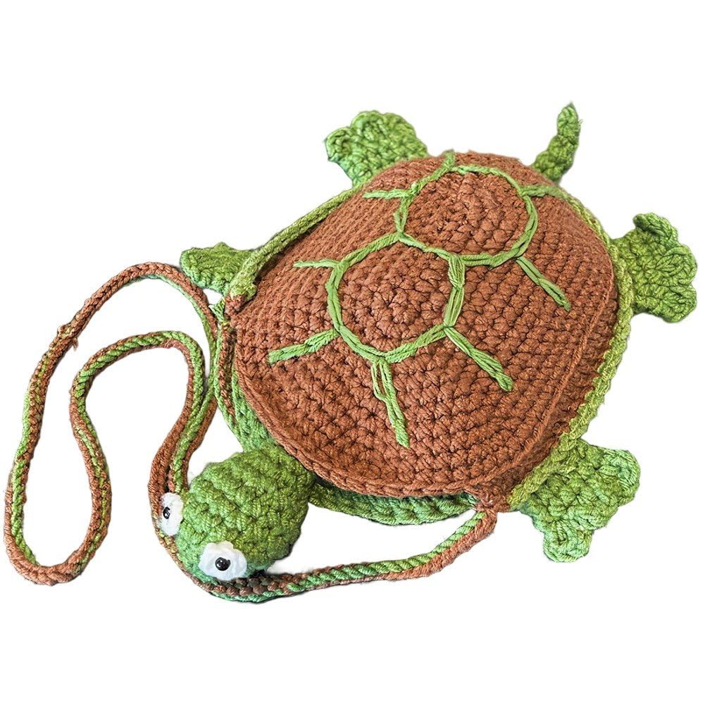 Sac de téléphone portable tricoté à main en forme de tortue avec bandoulière au crochet