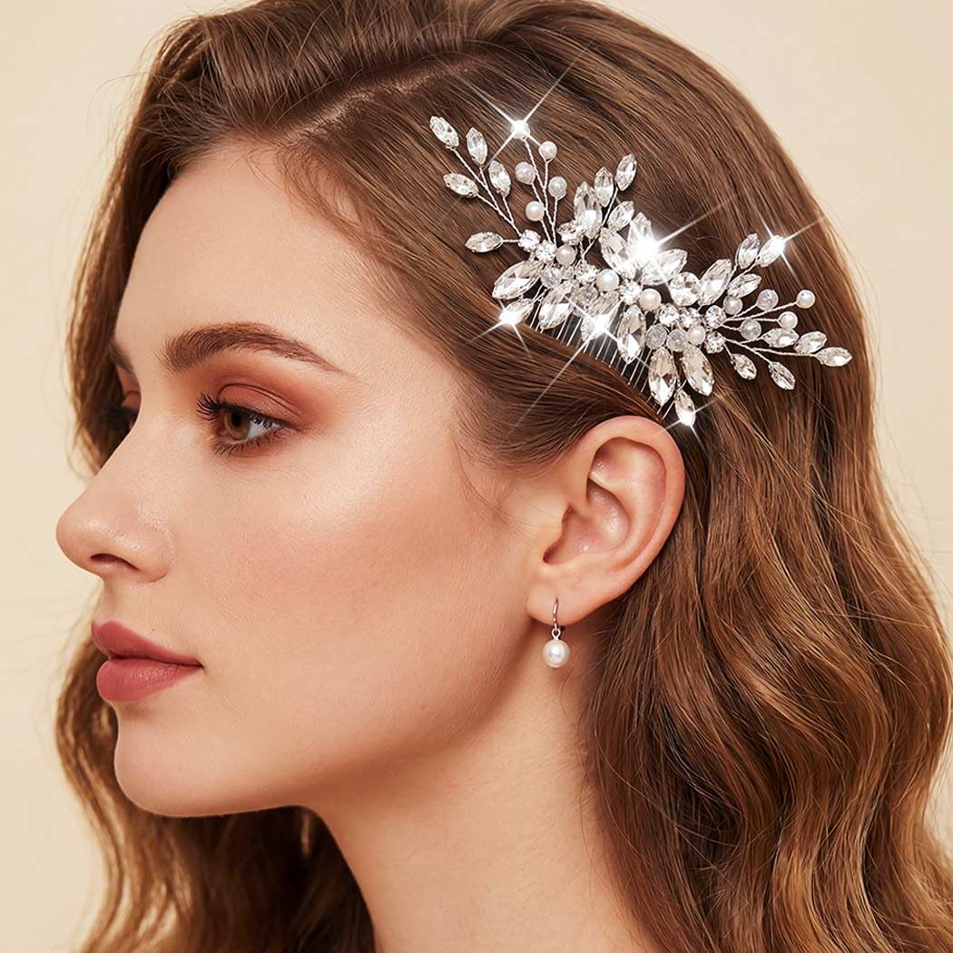 Catery Rhinestone Hair Comb Wedding Hair Pieces for Brides Bridal Hair Accessories for Women (Silver)