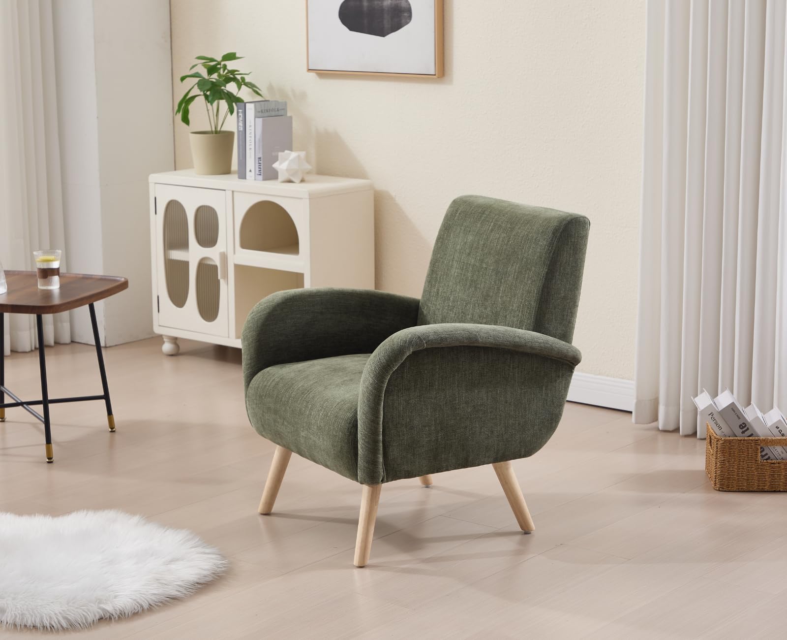 Ya-Home Poltrona Imbottita Sedia da Salotto Poltroncina Moderna in Tessuto Poltrone Salotti con Gambe in Legno Sedie Imbottita per Camera da Letto/Soggiorno, Verde