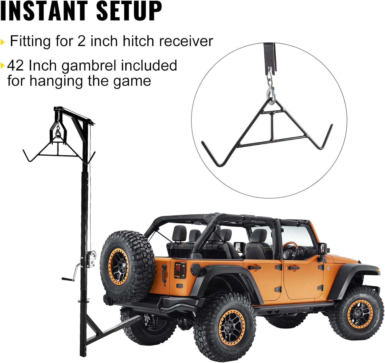 VEVOR Hitch Mounted Deer Hoist, 400lbs Capacity Hitch Game Hoist, 2'' Truck Hitch Deer Hoist with Winch Lift and Gambrel Set, Adjustable Height, Heavy Duty Steel Mounted Hanger for Hunting, Loading : Sports & Outdoors