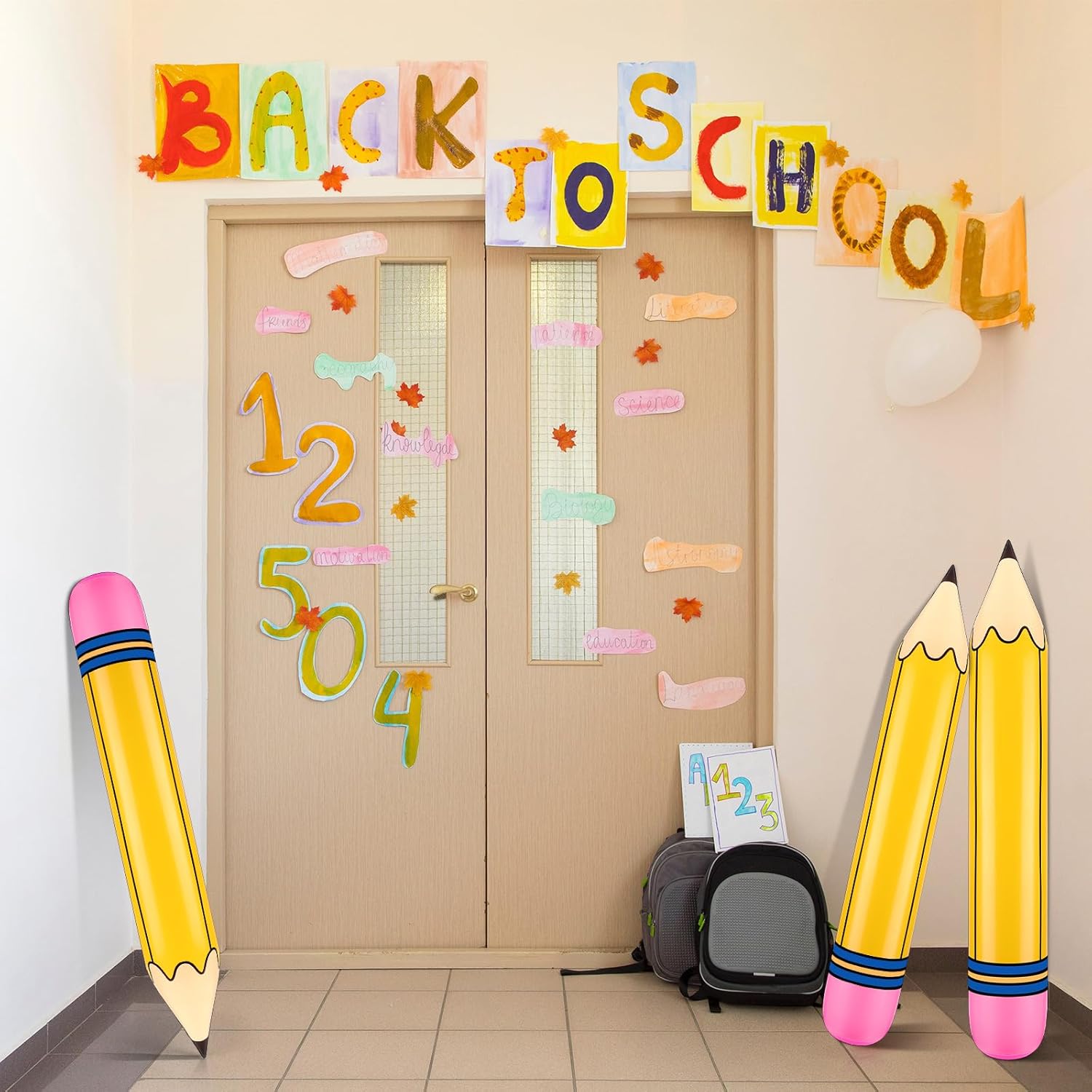 Blueweenly 12 Pcs Giant Large Inflatable Pencil Balloon Back to School Hanging Jumbo Blow up Pencils Decoration for First Day of School Party Classroom Welcome Party Photo Prop(Yellow,44 Inch)