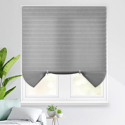 Allesin Persianas plisadas para ventanas, sin cordón, con filtro de luz, persianas temporales para ventanas, gris, 36 x 72 pulgadas