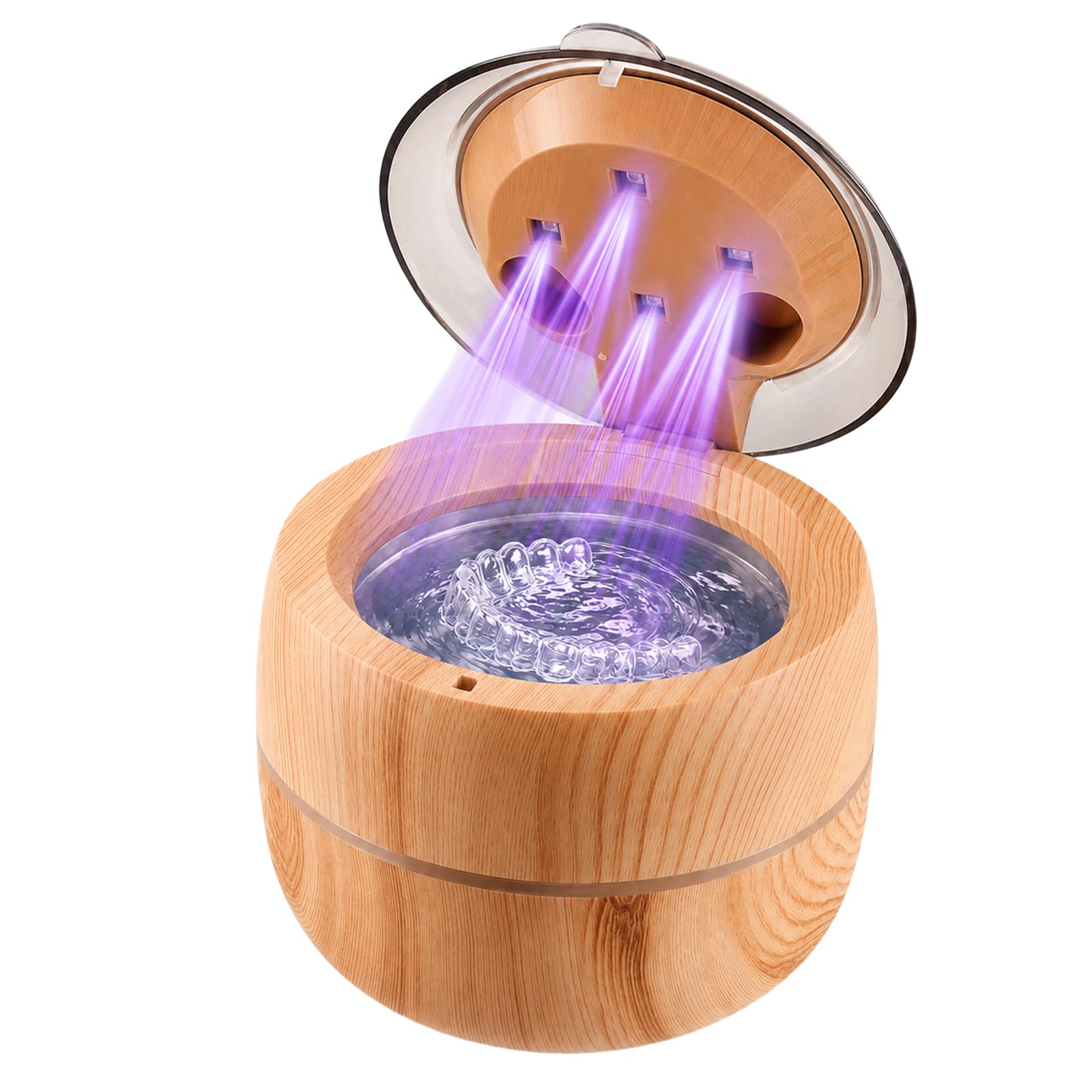 Voraiya Ultraschallreinigungsgerät mit LED-Anzeige, 200ml Ultraschallreiniger Dental Pod 4-UV Effektiver Gebissreiniger für Mundschutz Zahnprothesen Zahnspangen Zahnersatz (Holzton‌)