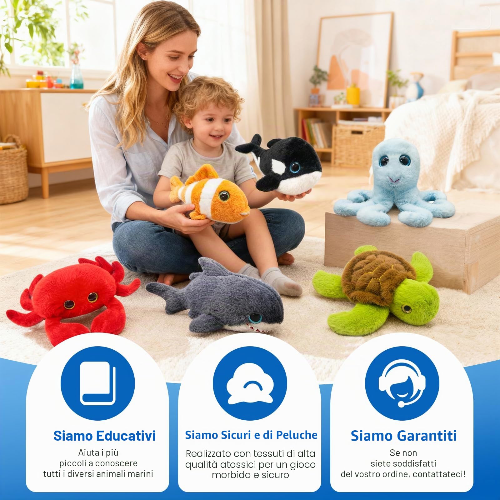 Mini Bambini Oceano Peluche Carino Bambini Oceano Pupazzo 6 Pezzi | Carino peluche bambini oceano, realistico & morbido, regali per compleanni e occasioni speciali per bambini, decorazione