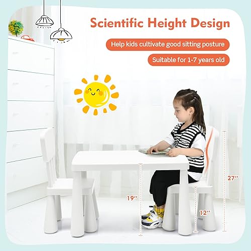 Miniatura 23 de COSTWAY Juego de mesa y sillas para niños de 3 piezas, centro de actividades infantiles de plástico ligero para leer, escribir, pintar, merienda,