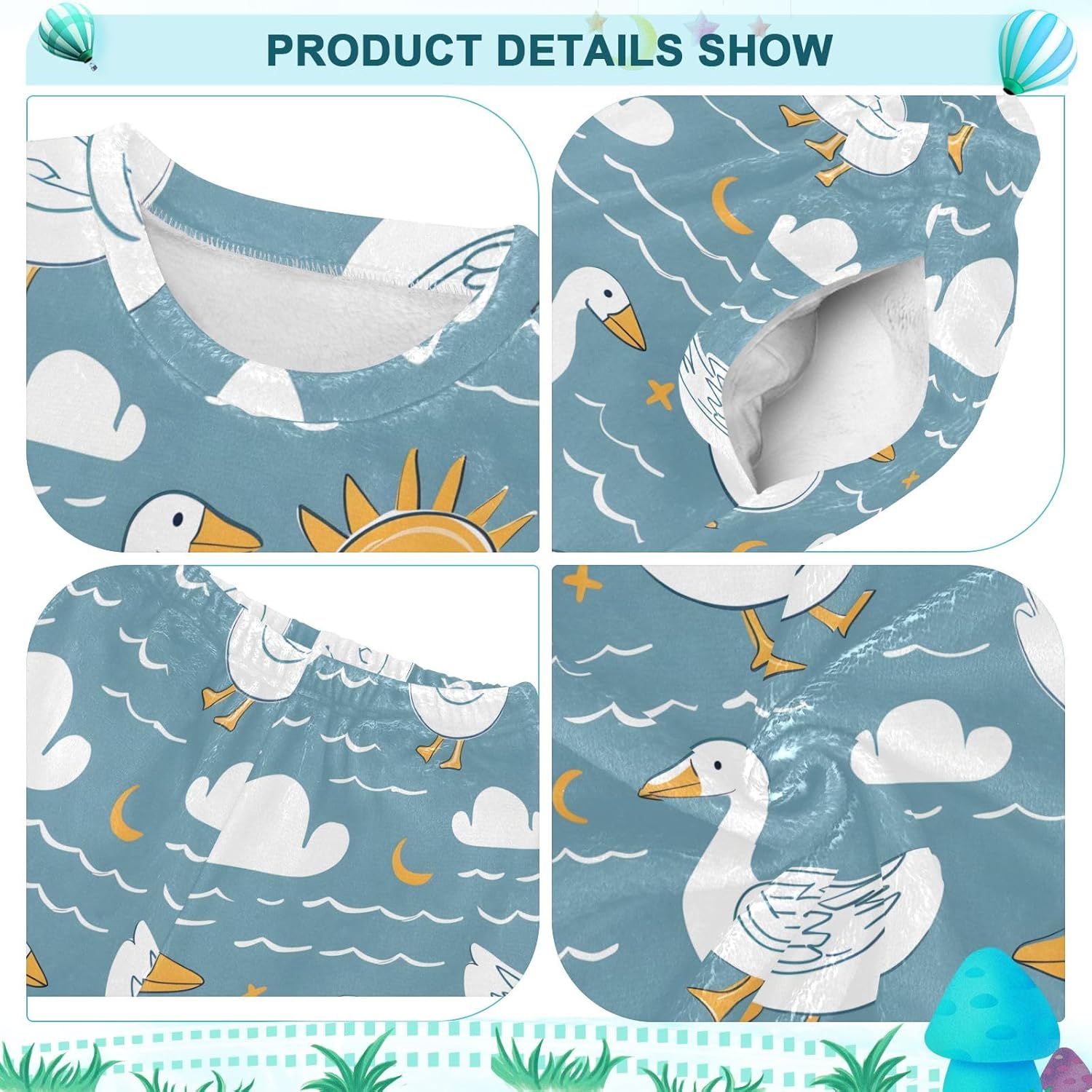 Kids Flannel Sets Duck Clouds and Sun Warm Plush Relaxed Clothing for Boys and Girls