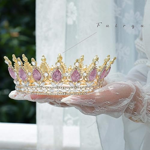 Miniatura 5 de Foyte Baroque Queen Crown and Tiara Sparkly Rhinestone Wedding Crown Bride Tiaras Princess Full Round Tiaras Headpieces for Women