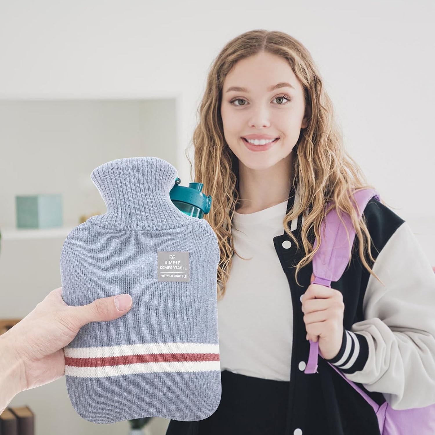 Ciieeo Heating Water Bottle with Knitted Cover 1000ml Hot Water Bag for Menstrual Cramps Neck and Shoulder Relief Winter Hand and Feet Warmer
