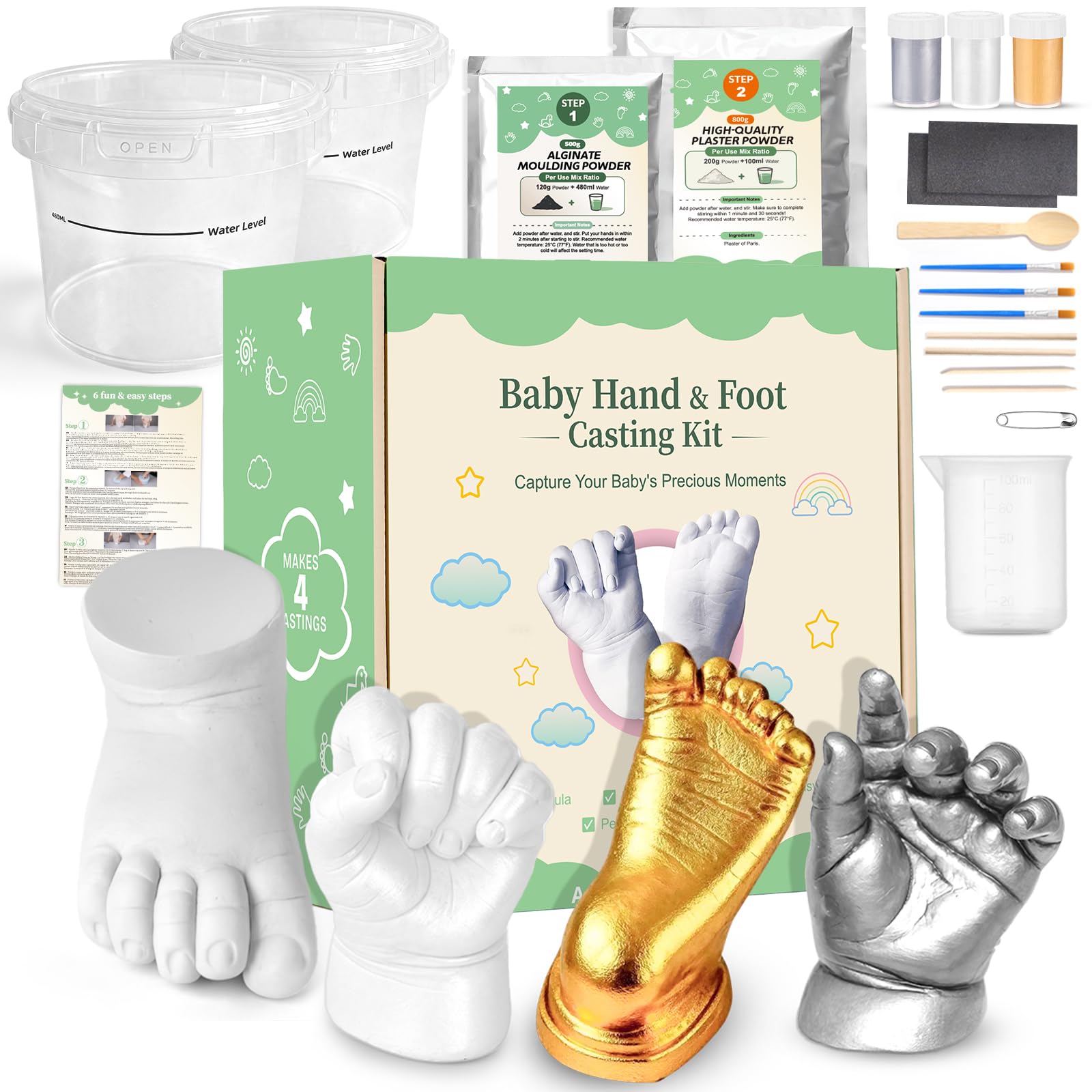 Taricor 3D Baby Casting Kit (4 Pack), Skin-Safe & Non-Toxic Baby Hand and Foot Casting Kit, Baby Hand Moulding Kit with Paints,Ideal for Personalised Keepsake, Gifts for New Mums & Dads