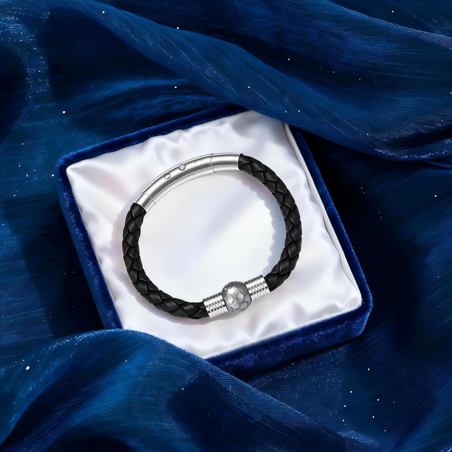 Men's Braided Genuine Leather Bracelet - 11-12mm Hand-carved Seawater Tahitian Pearl Bracelet for Men, Chirtmas Anniversary Birthday Gifts for Him Husband, Stainless Steel Clasp Adjustable 7.4"- 8.2"